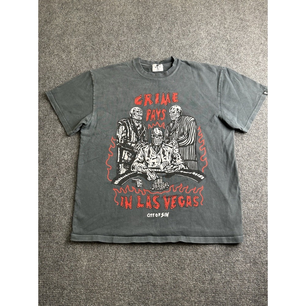 Men's Warren Lotas Crime Pays In Las Vegas Skull Graphic T-Shirt, Size 2XL